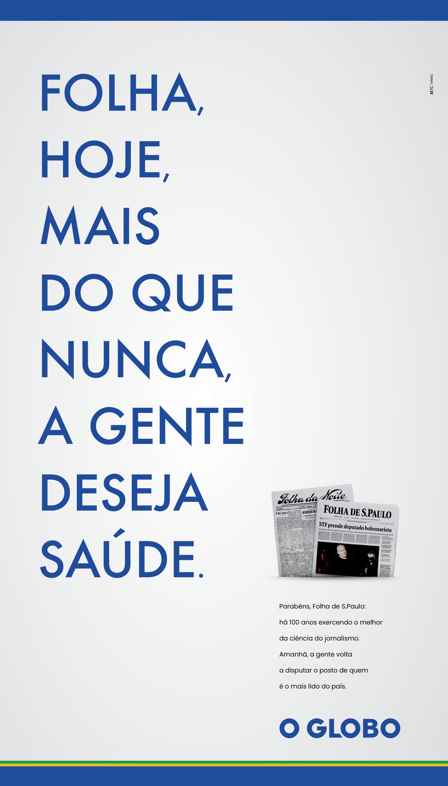 O Globo homenageia 100 anos da Folha de S.Paulo